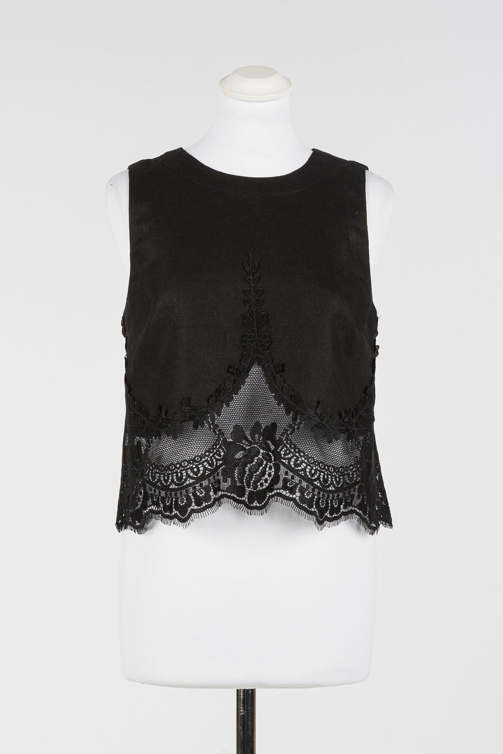 Ensemble top et jupe en lin et dentelle
