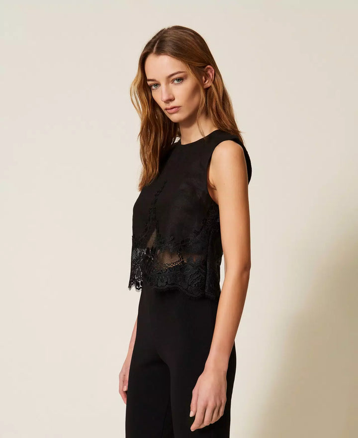 Ensemble top et jupe en lin et dentelle