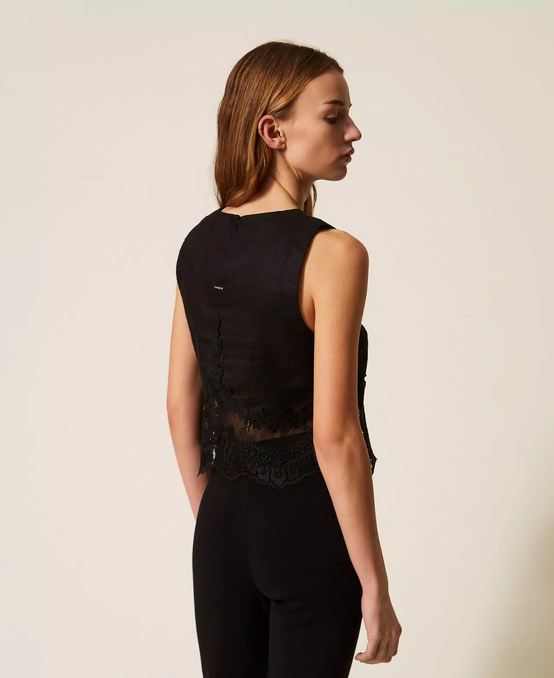 Ensemble top et jupe en lin et dentelle