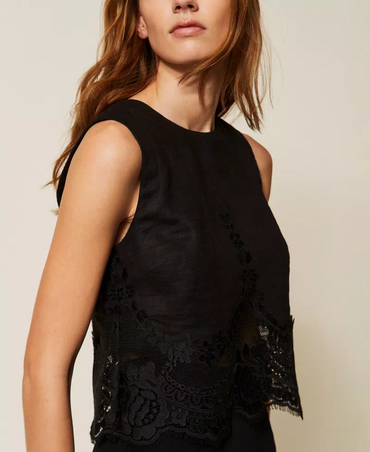 Ensemble top et jupe en lin et dentelle