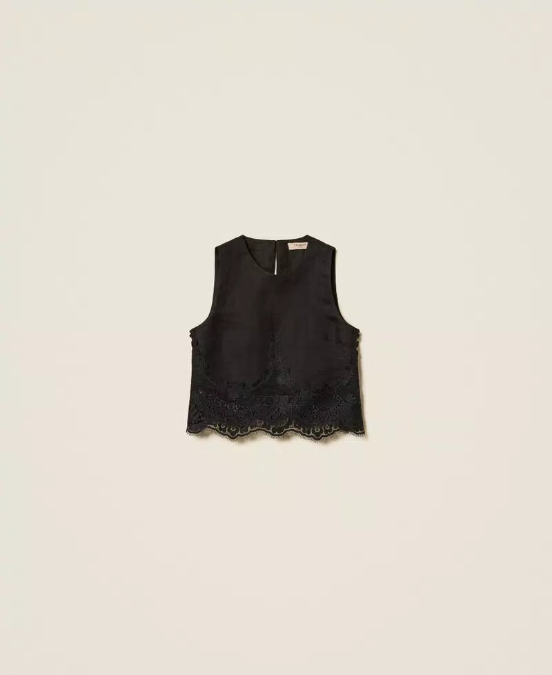 Ensemble top et jupe en lin et dentelle