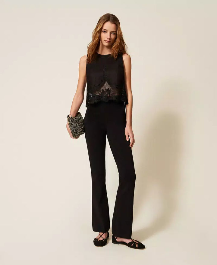 Ensemble top et jupe en lin et dentelle