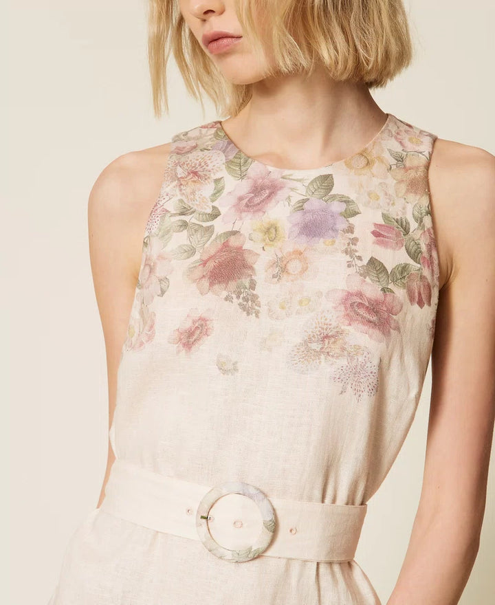 Robe sans manches fleurie avec ceinture