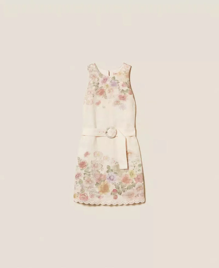 Robe sans manches fleurie avec ceinture