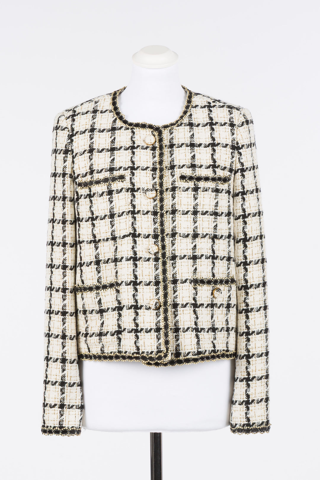 Veste courte à carreaux et finitions contrastantes
