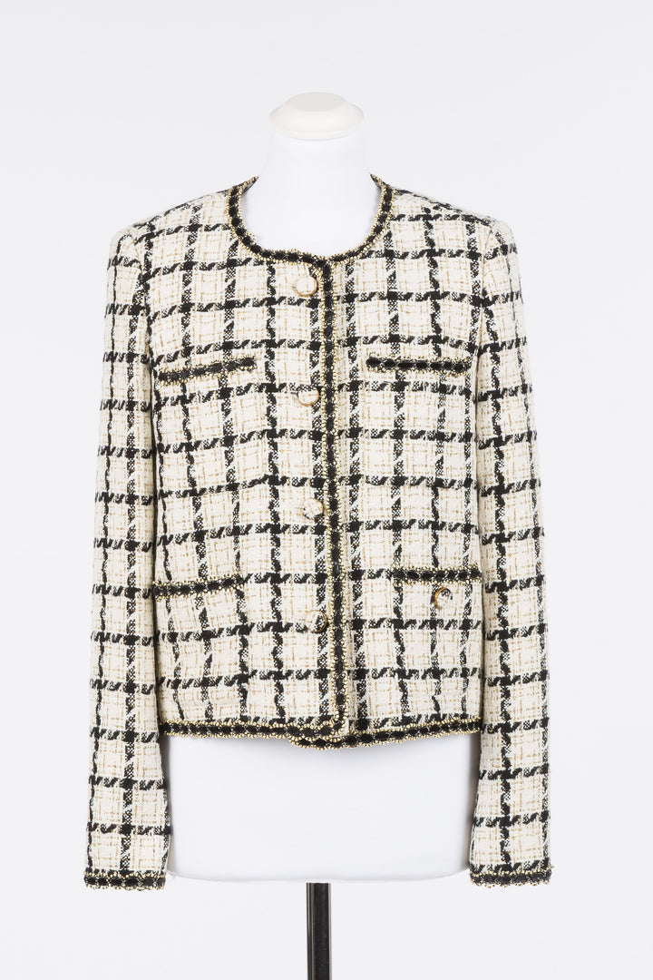 Veste courte à carreaux et finitions contrastantes