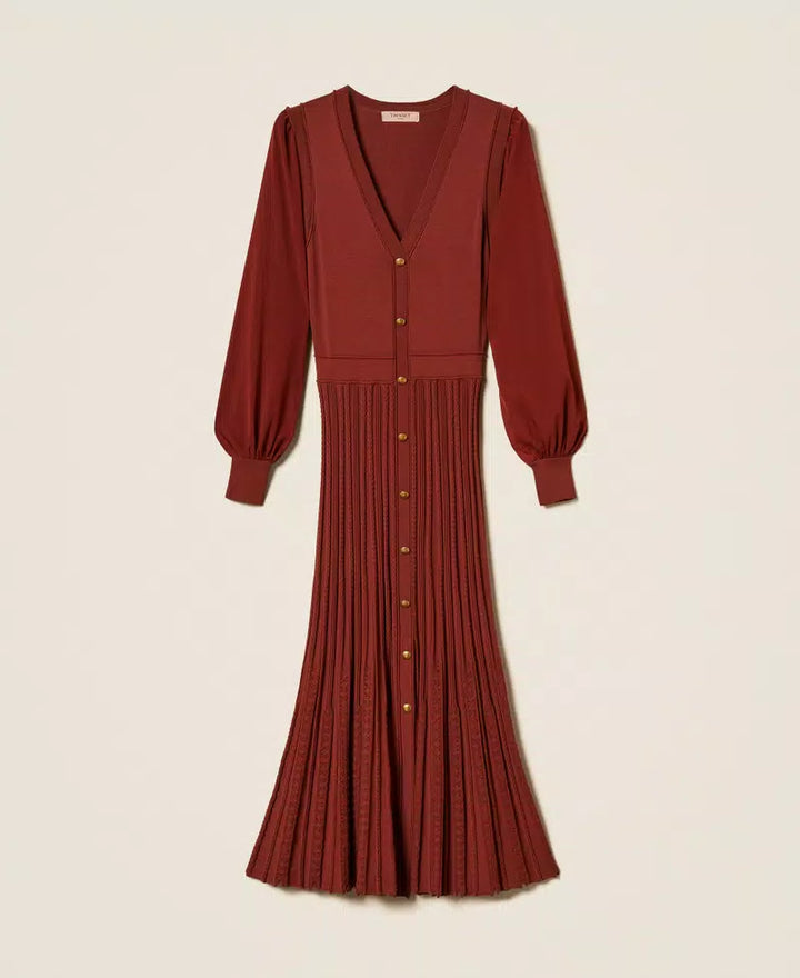 Robe longue en maille ajourée à effet cardigan