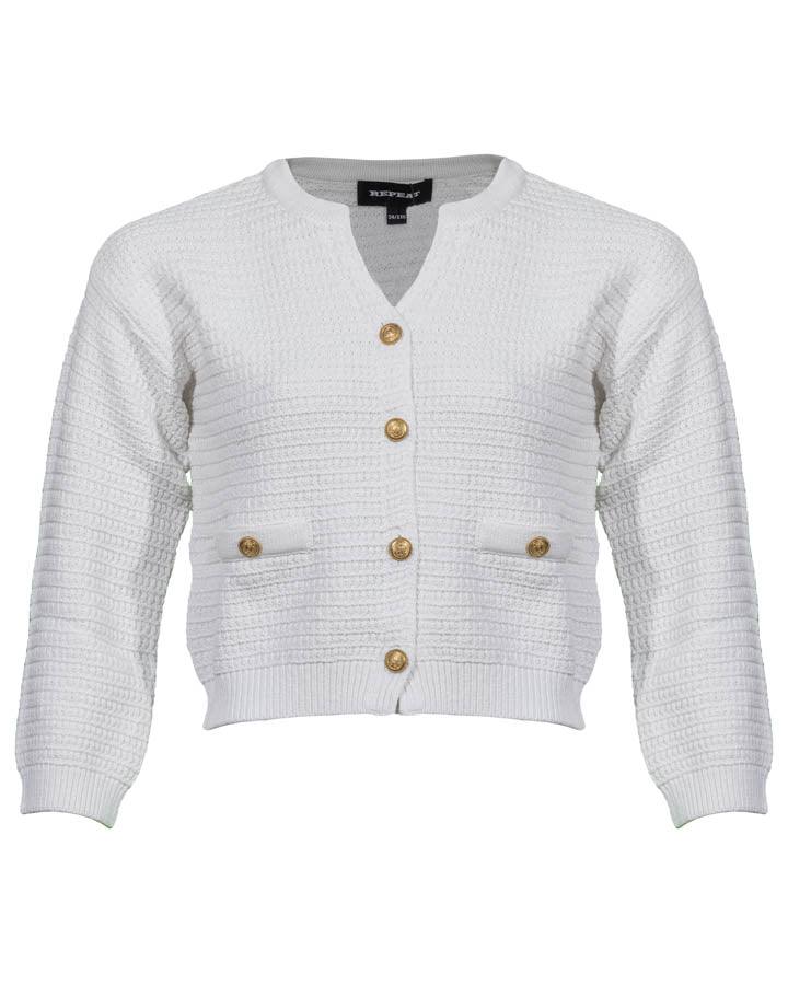 Cardigan en coton - Blanc pur - avec boutons dorés