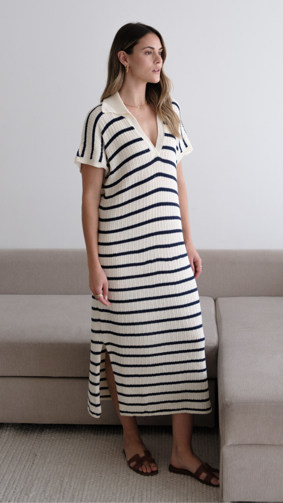 Robe midi rayé en maille texturée Erin