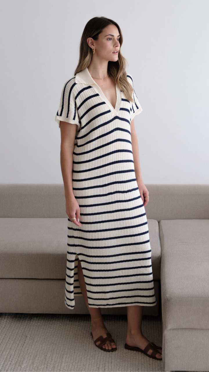 Robe midi rayé en maille texturée Erin
