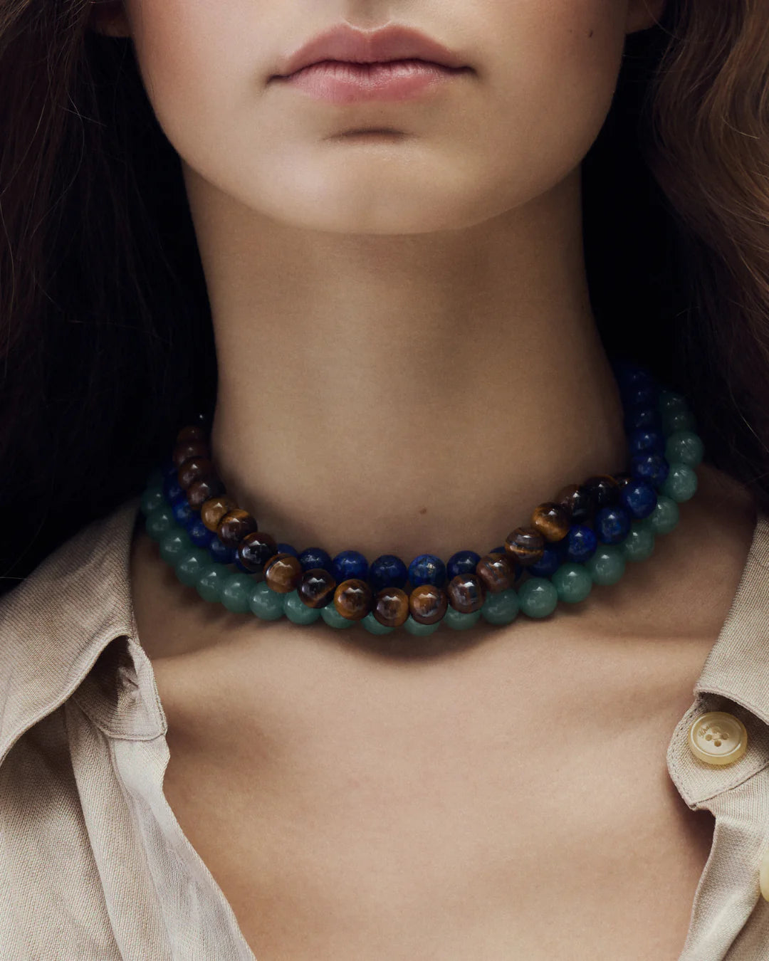 Collier ras-du-cou en perles de pierre d’aventurine
