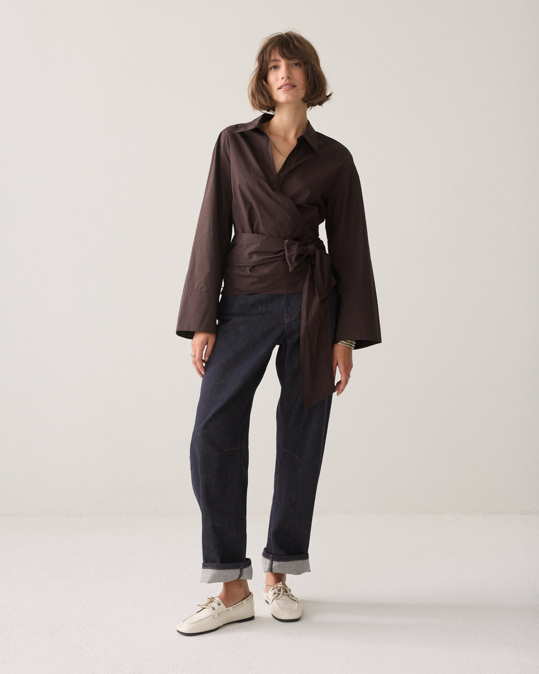 Blouse cache-cœur en popeline