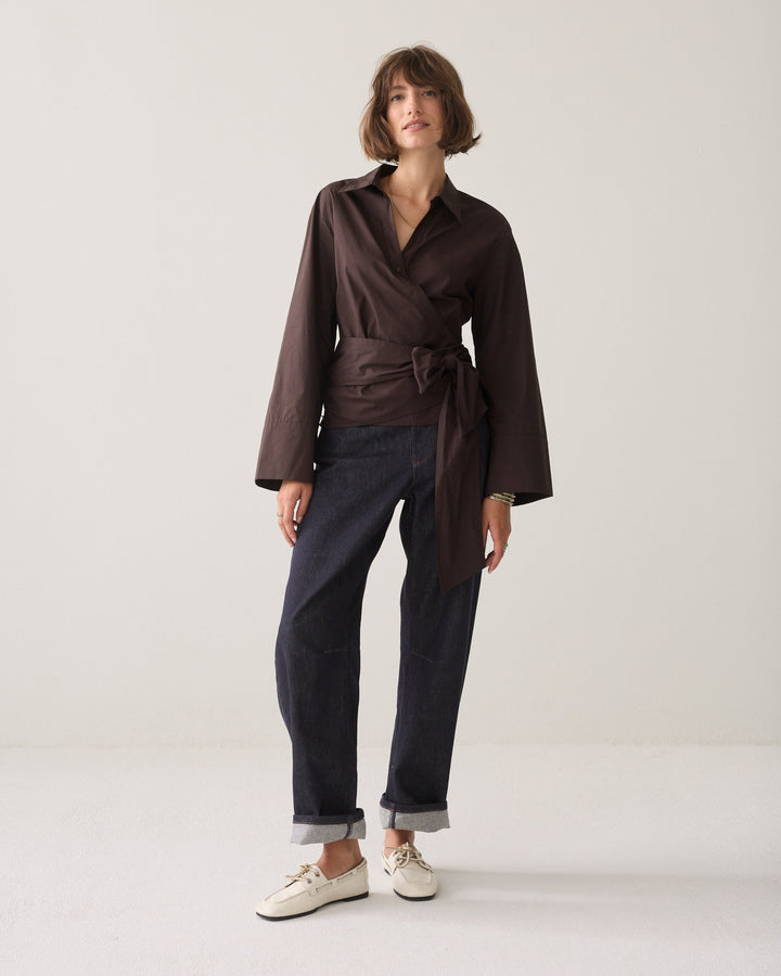 Blouse cache-cœur en popeline