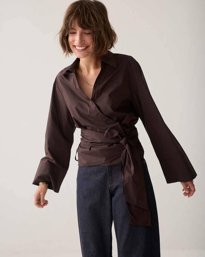 Blouse cache-cœur en popeline