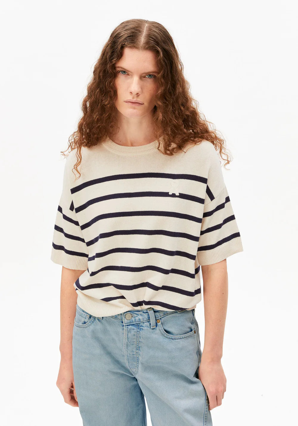 Pull à rayures en lin mélangé