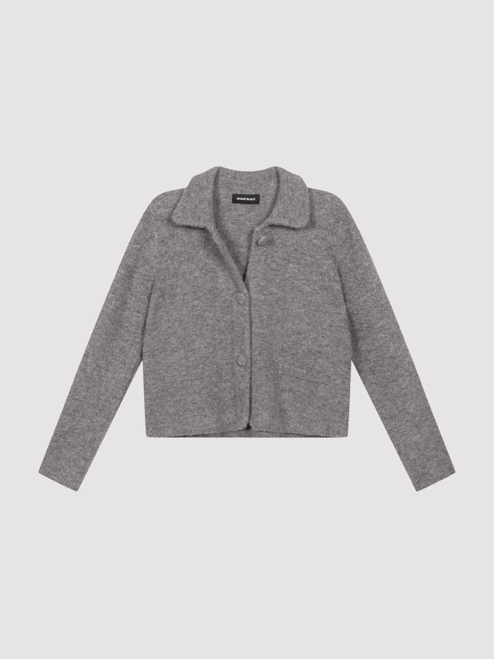 Cardigan en maille bouclée avec col polo
