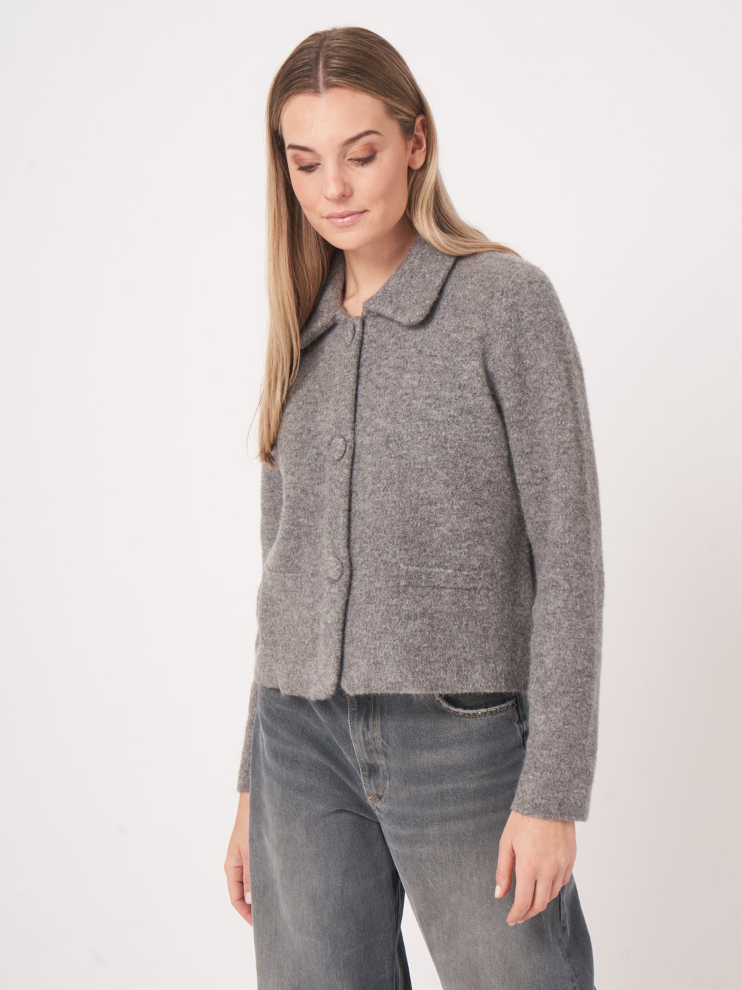 Cardigan en maille bouclée avec col polo