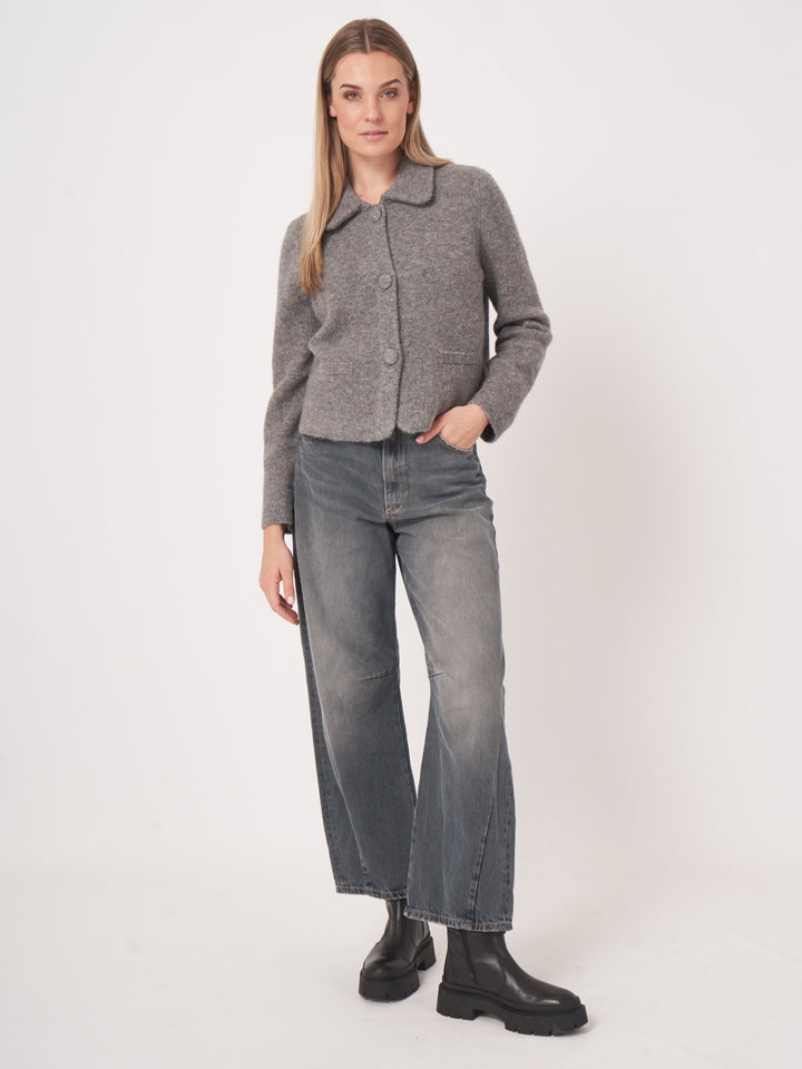 Cardigan en maille bouclée avec col polo