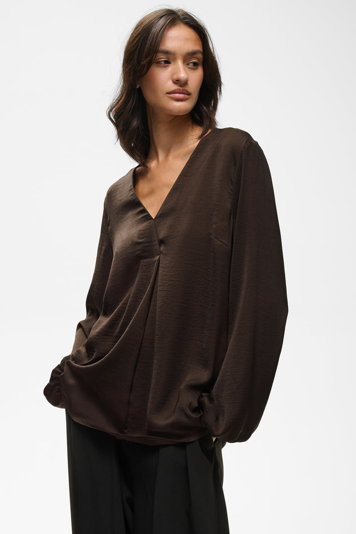 Blouse drapée à col V Rinda Chocolat