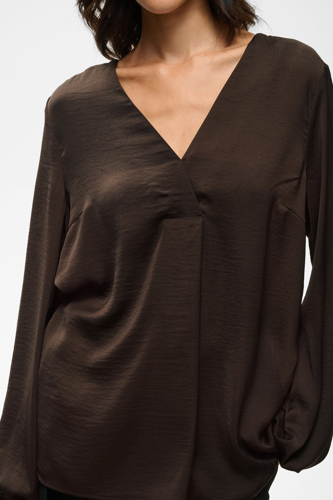 Blouse drapée à col V Rinda Chocolat