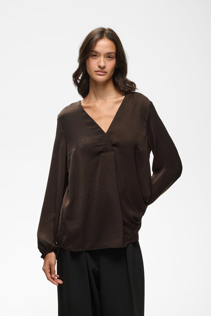 Blouse drapée à col V Rinda Chocolat