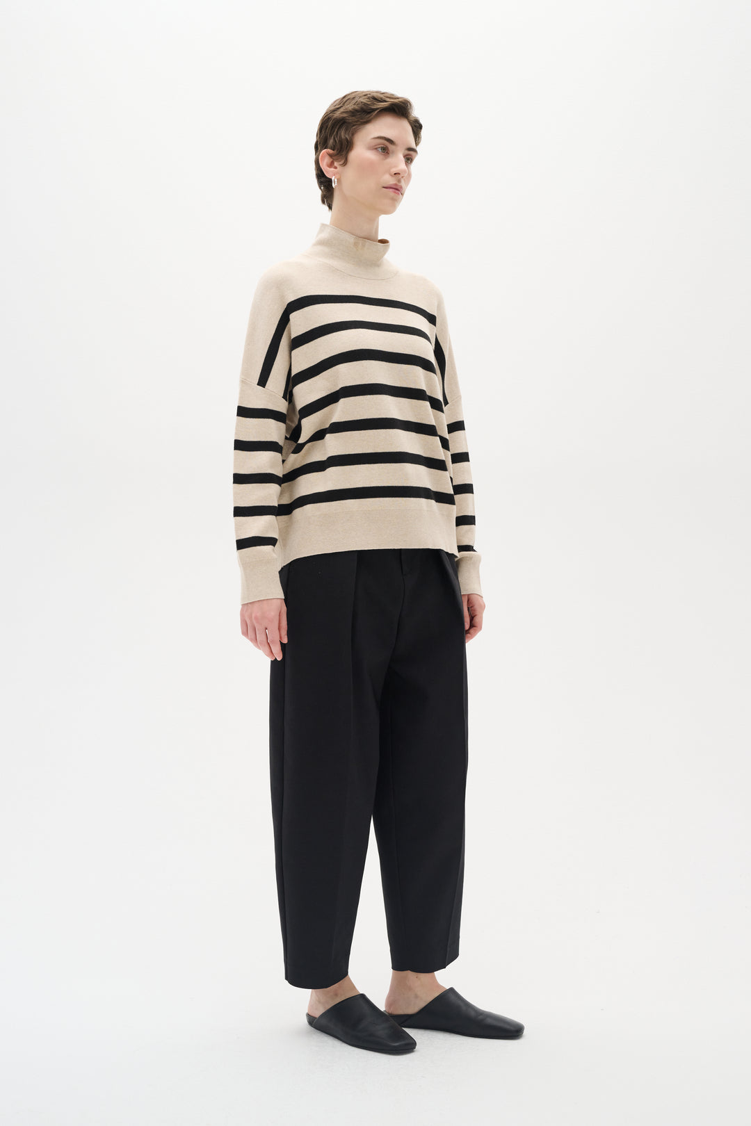 Pull rayé en coton avec col montant Tenley