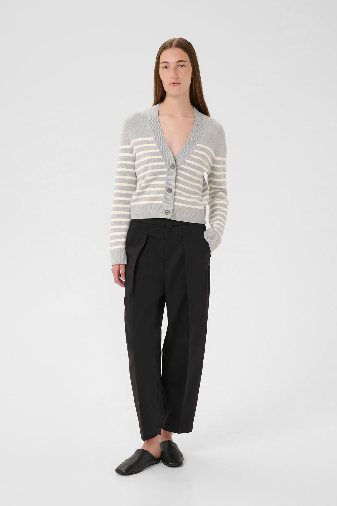 Cardigan rayé en coton avec col V Wallis