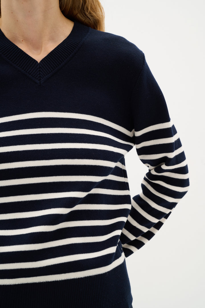 Pull en coton rayé avec col V Wallis