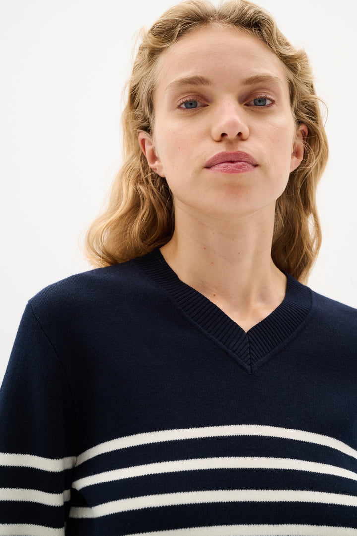 Pull en coton rayé avec col V Wallis