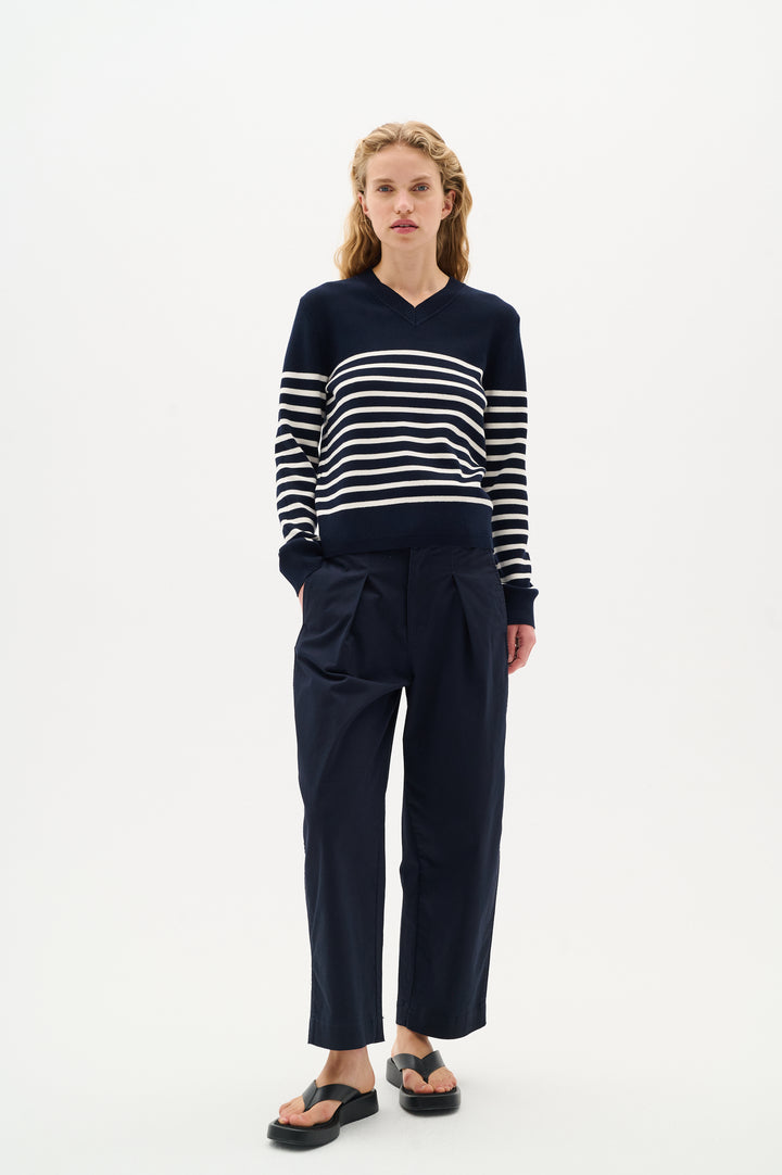 Pull en coton rayé avec col V Wallis