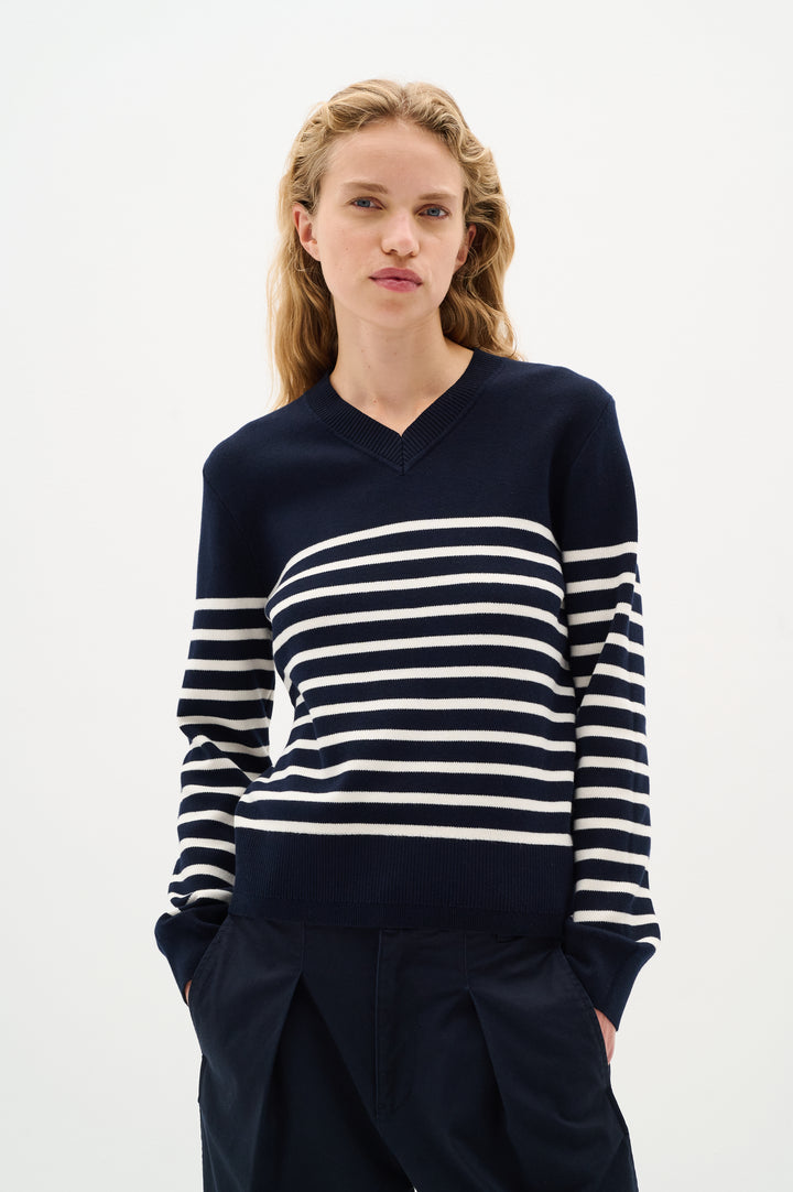 Pull en coton rayé avec col V Wallis