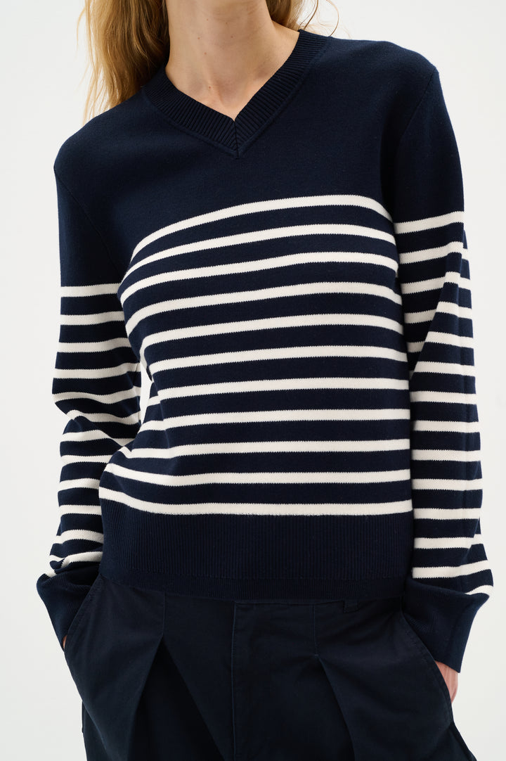 Pull en coton rayé avec col V Wallis