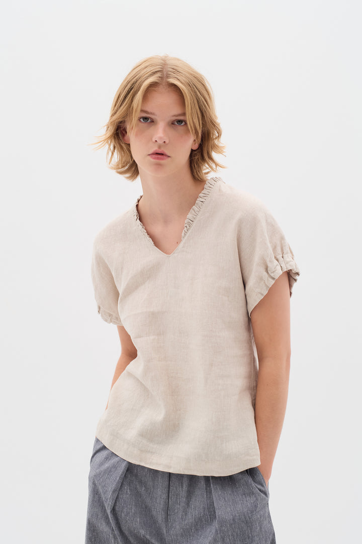 T-shirt en lin avec détails volantés Rigitta