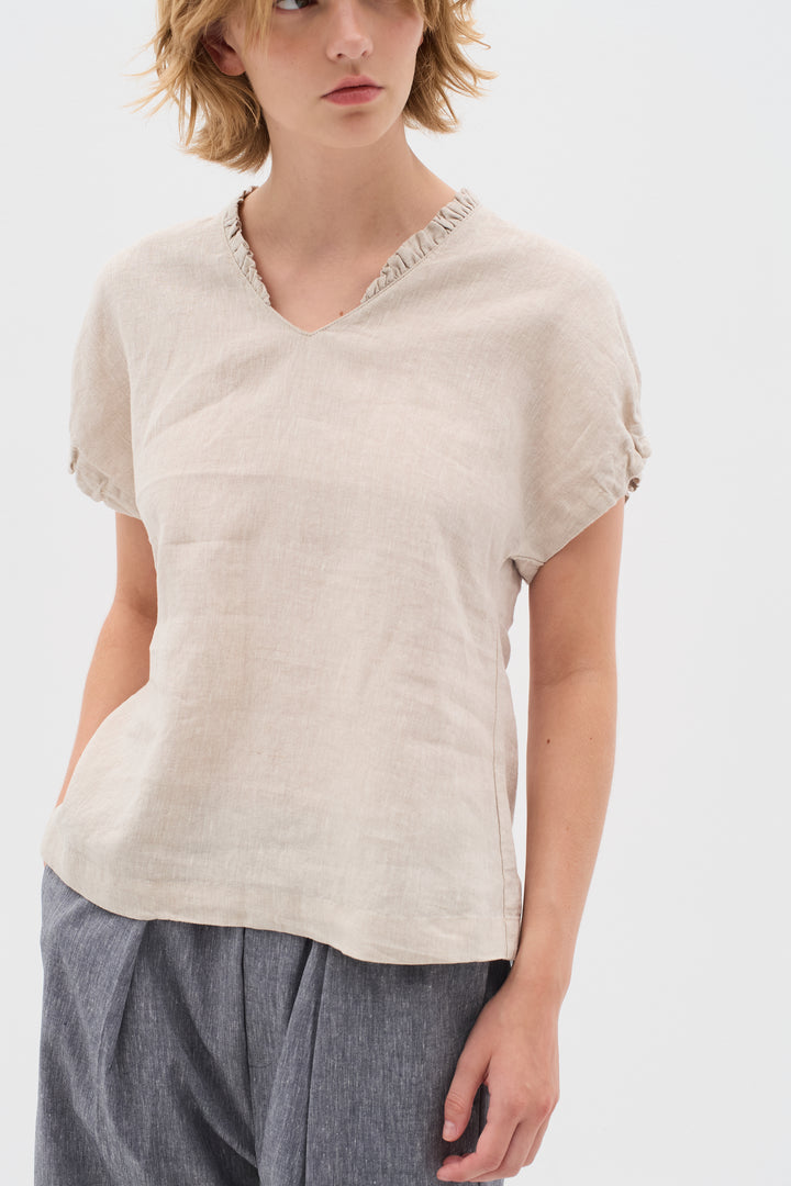 T-shirt en lin avec détails volantés Rigitta