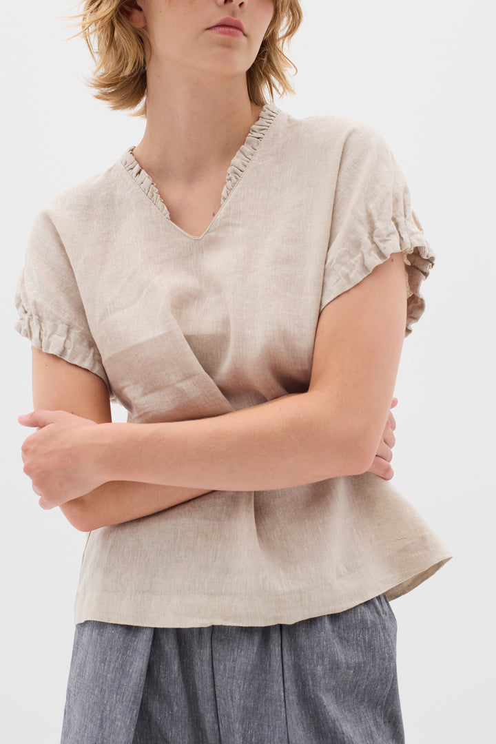 T-shirt en lin avec détails volantés Rigitta