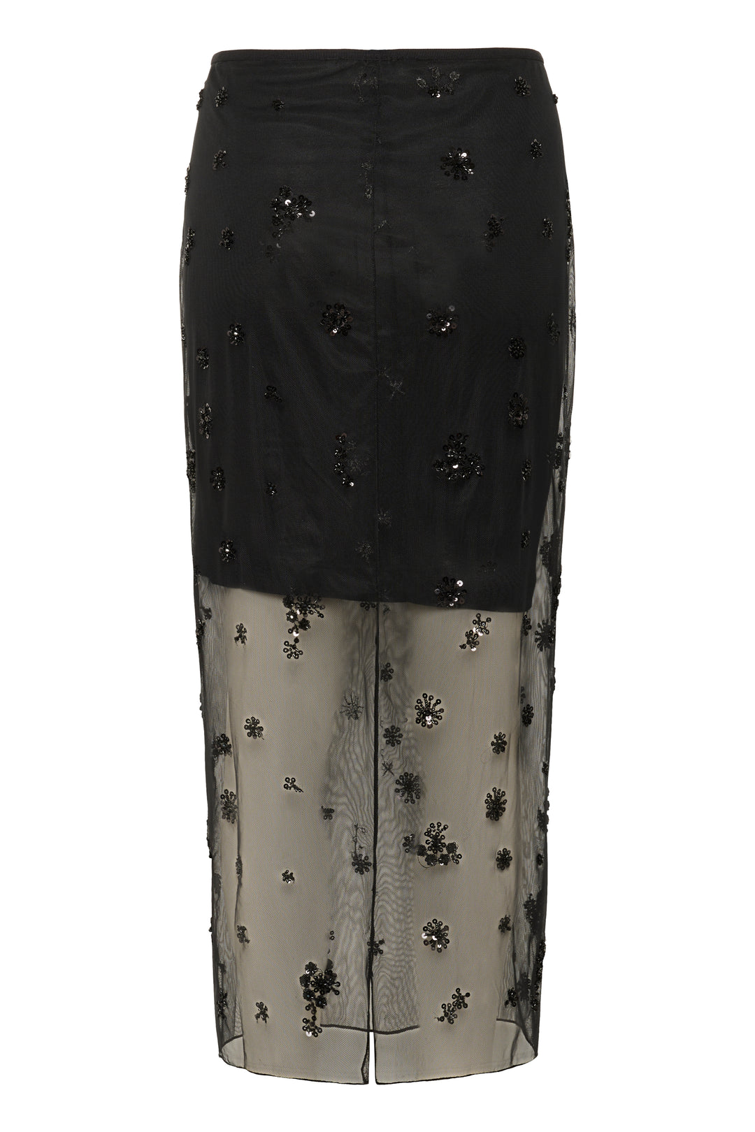 Jupe midi transparente ornée de perles Kui