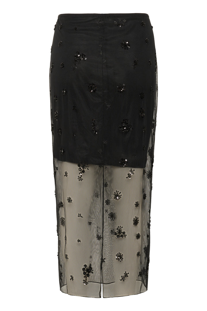 Jupe midi transparente ornée de perles Kui