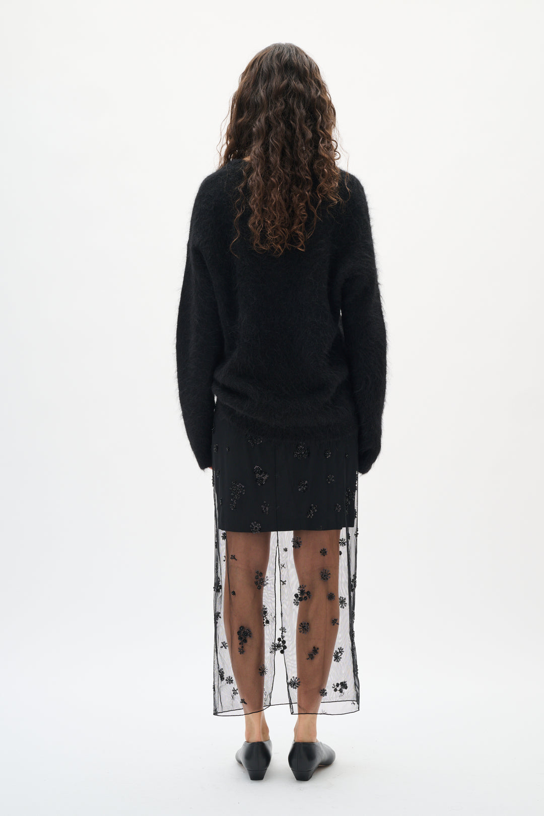 Jupe midi transparente ornée de perles Kui