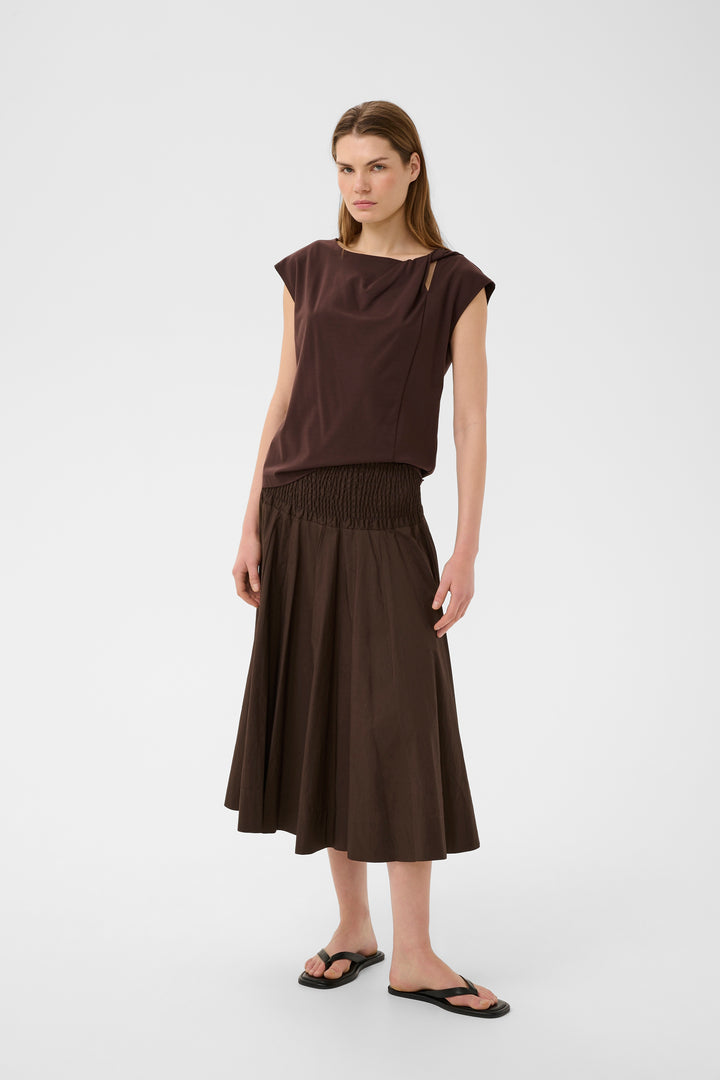 Jupe midi Raven fluide à taille smockée