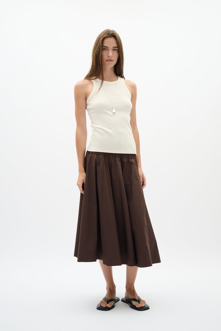 Jupe midi Raven fluide à taille smockée