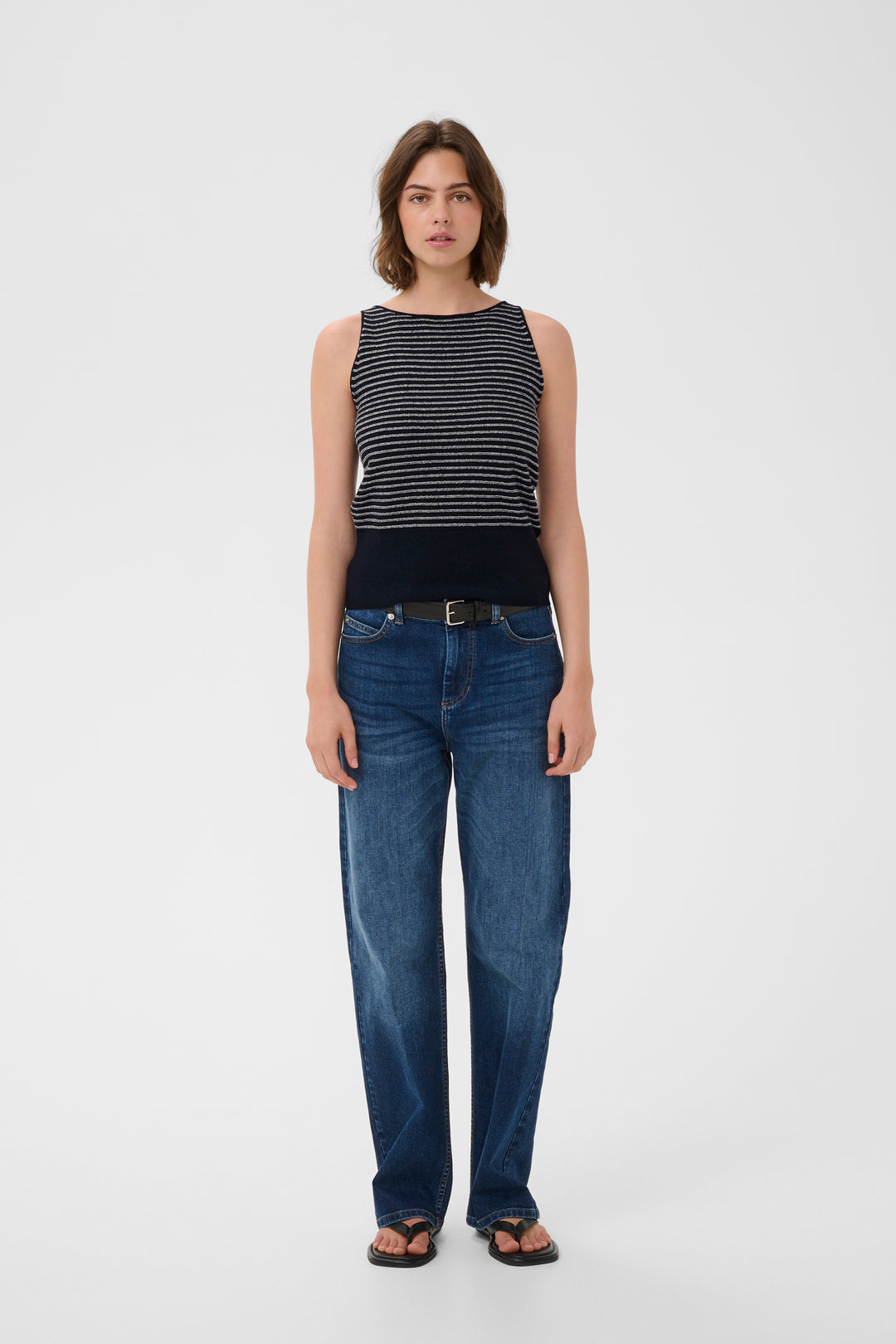 Pull Nola sans manches rayé à taille côtelée