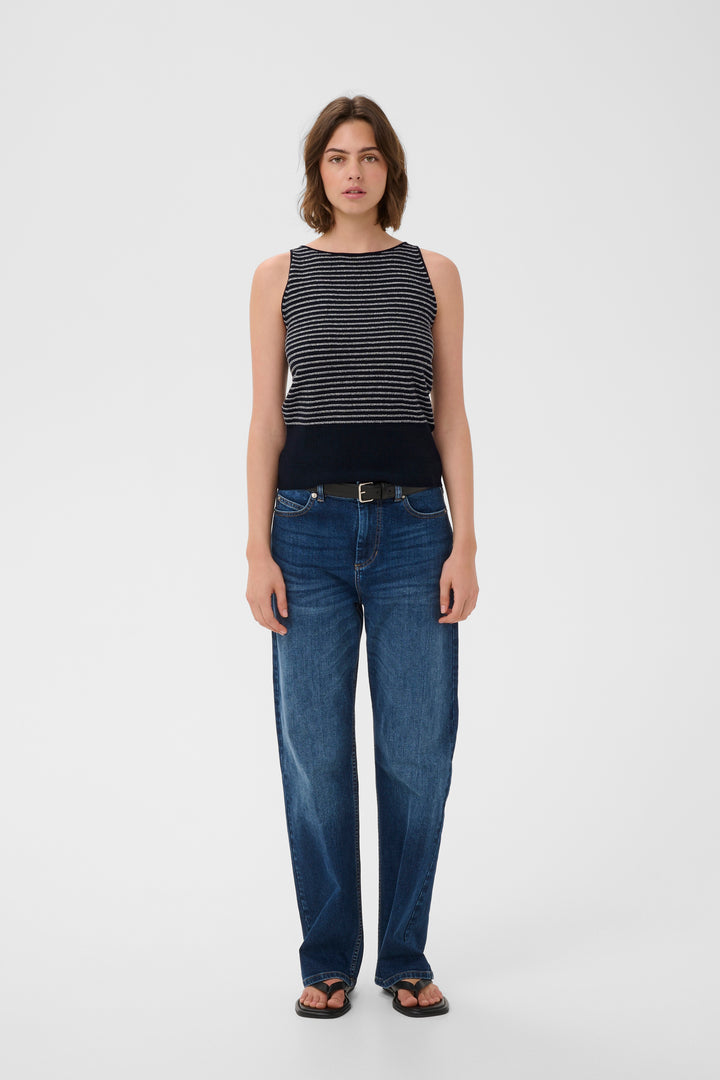Pull Nola sans manches rayé à taille côtelée