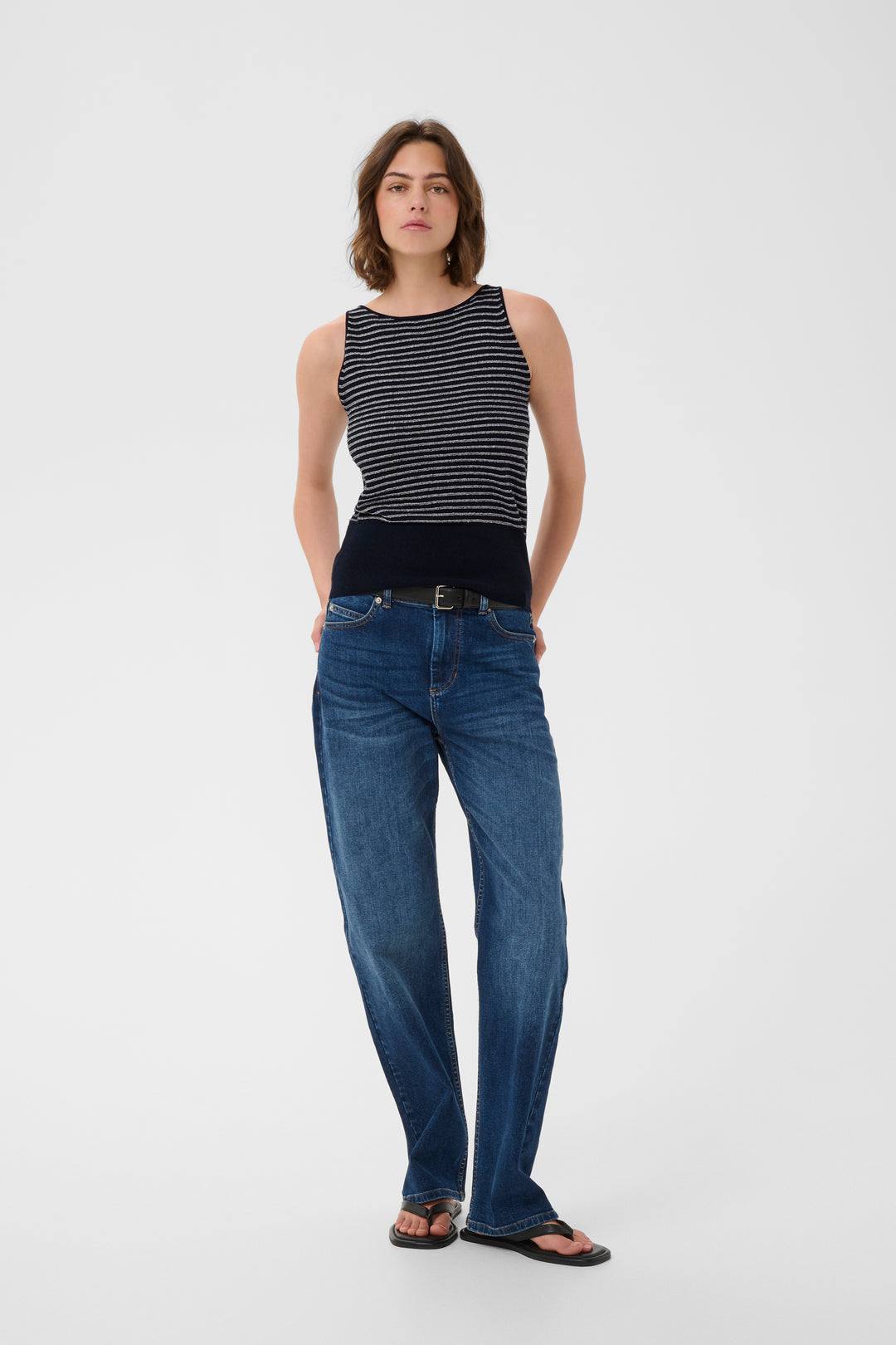 Pull Nola sans manches rayé à taille côtelée