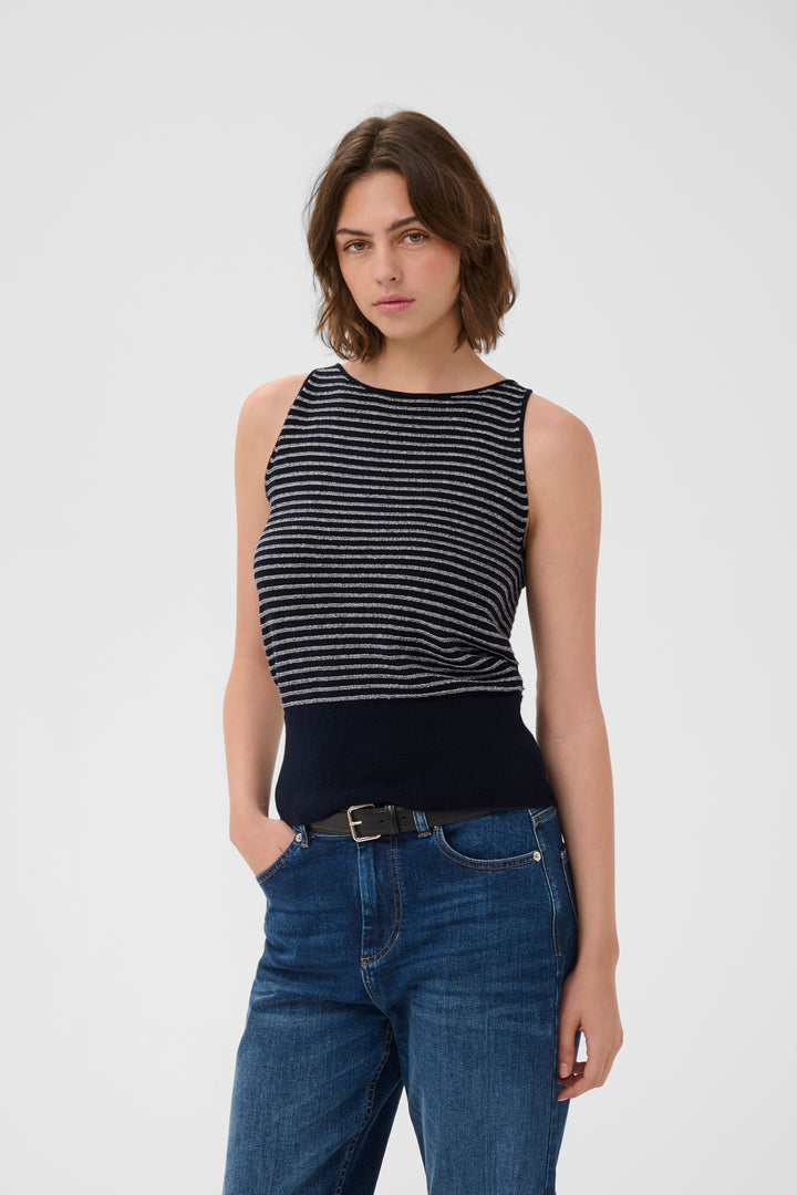 Pull Nola sans manches rayé à taille côtelée