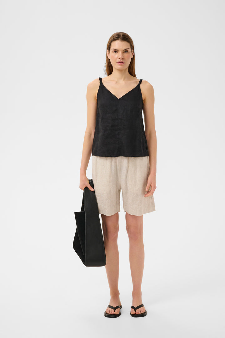 Camisole Elinor en lin à fines bretelles froncées