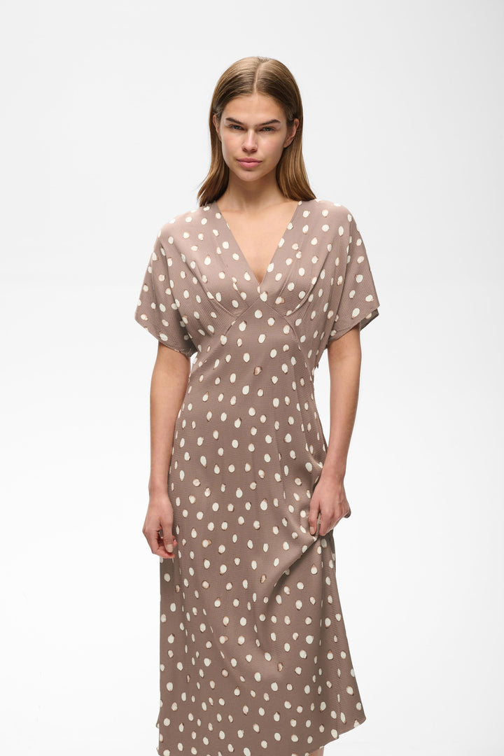 Robe midi Henri à pois et décolleté croisé