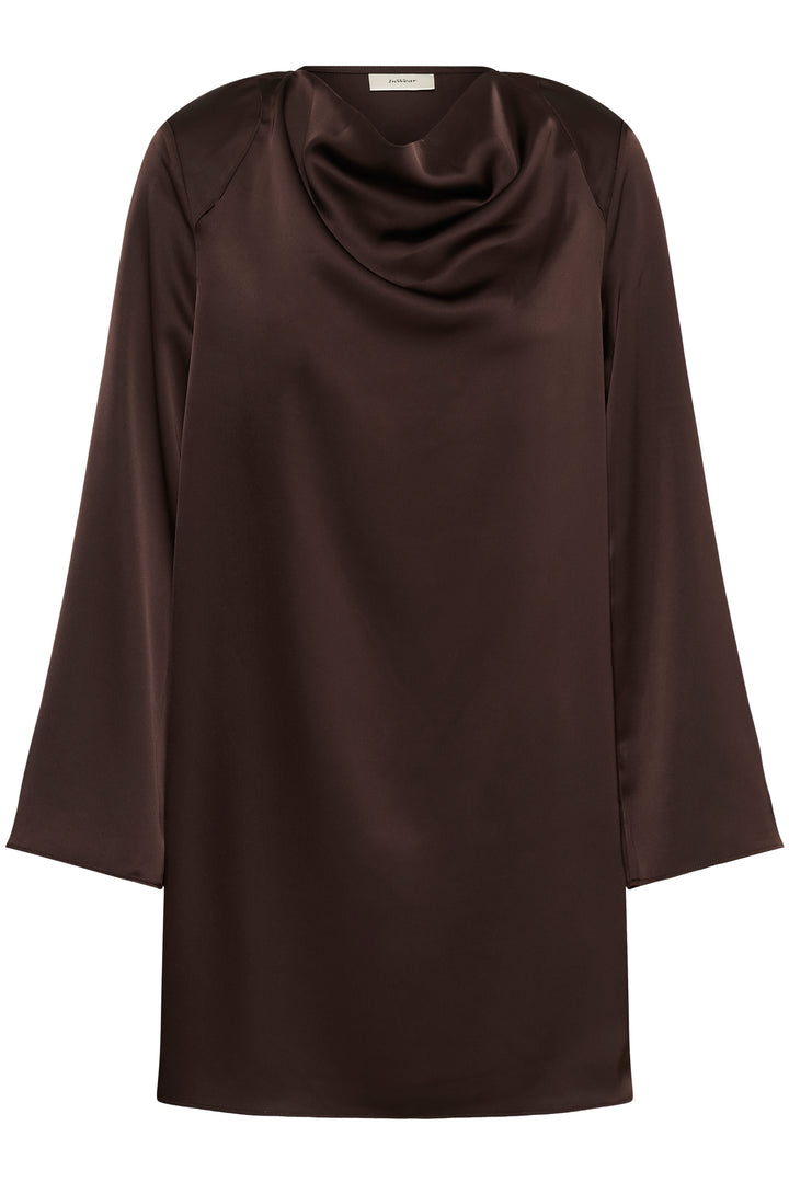 Robe courte satinée col drapé Olive