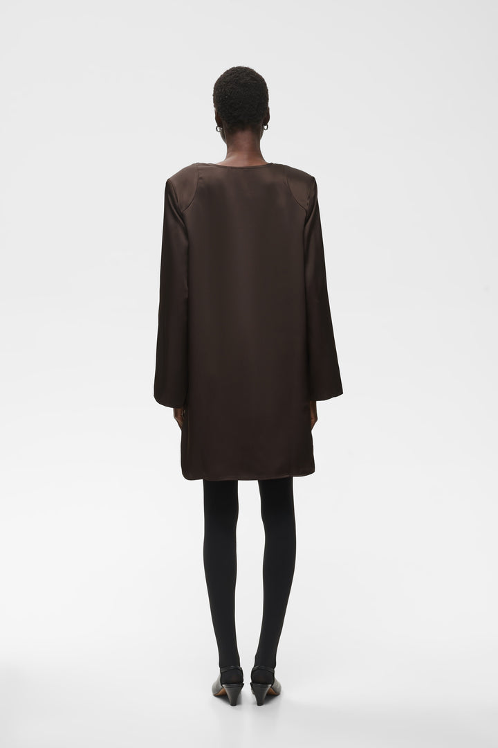 Robe courte satinée col drapé Olive