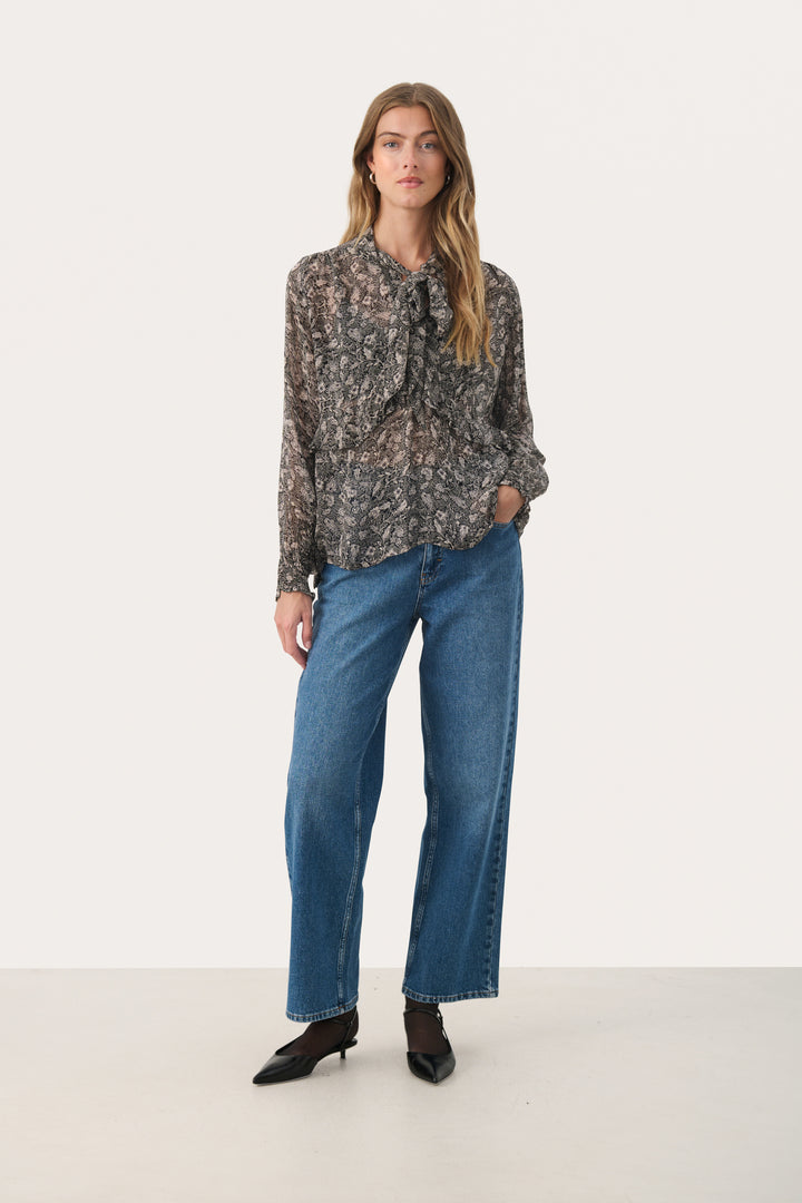Blouse à col lavallière avec motif feuillage Monika
