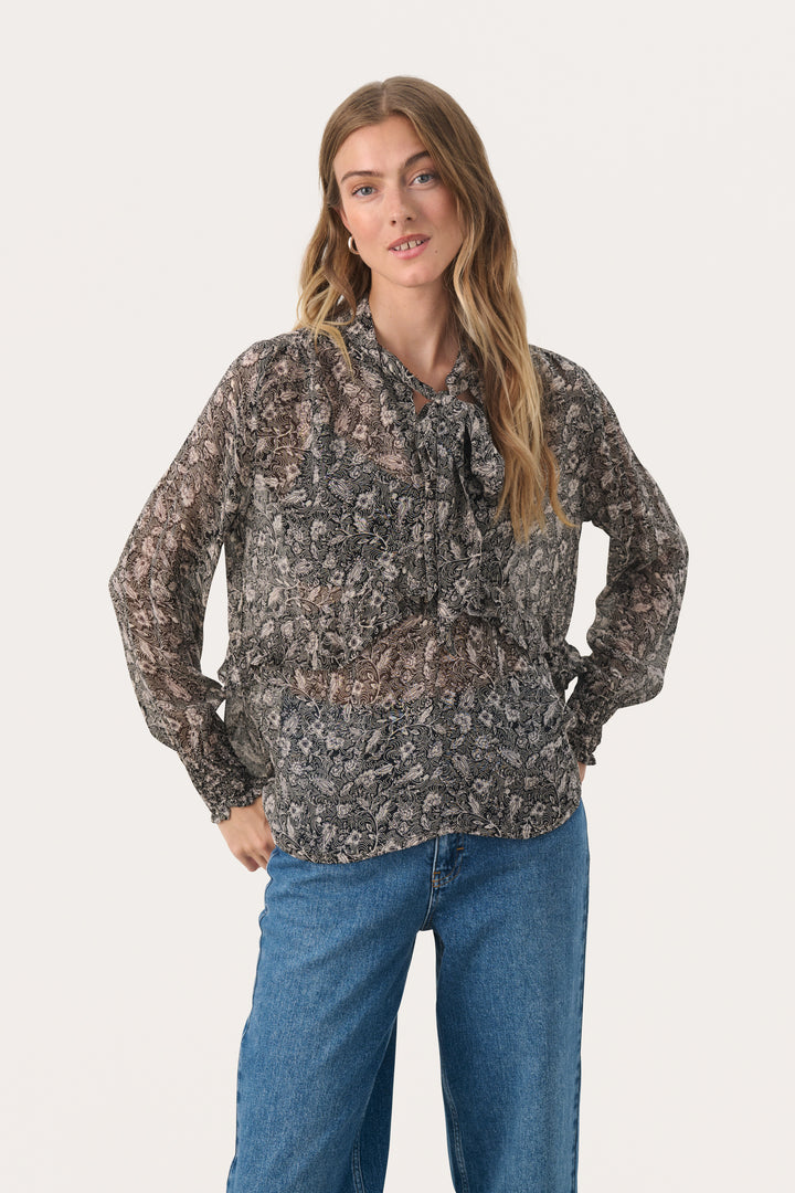 Blouse à col lavallière avec motif feuillage Monika